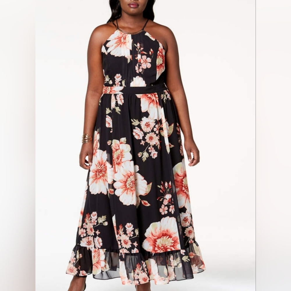 NY Collection Plus Size Floral Halter Maxi Dress 2xl